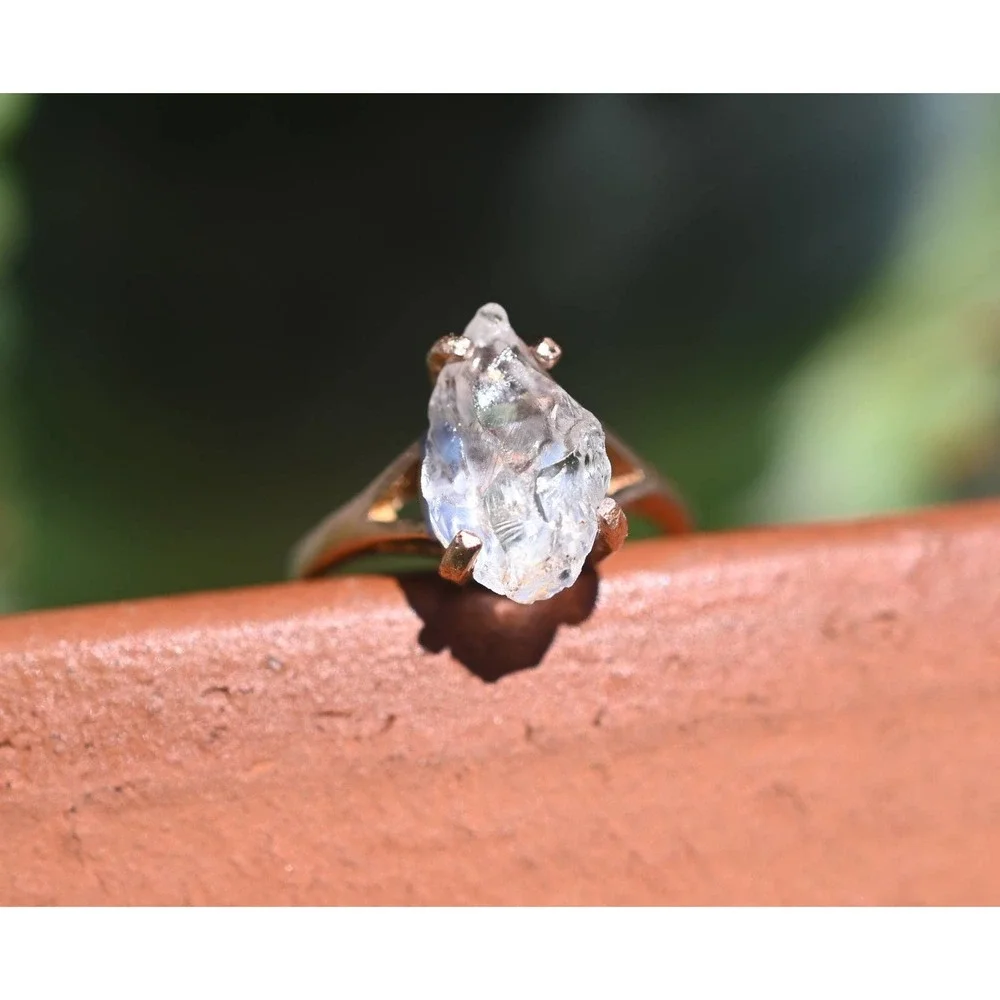 Size 6 14k Rose Gold Raw Quartz Engagement Ring Solid Gold Engagement Ri…